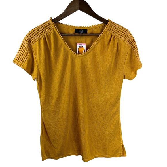Modern Canvas Modal Blend‎ Short Sleeve Blouse S Lagenlook Boho Classic Capsule - Picture 1 of 11